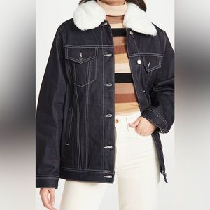 🆕 WEWOREWHAT OVERSIZED DARK DENIM JACKET WITH FAUX FUR COLLAR